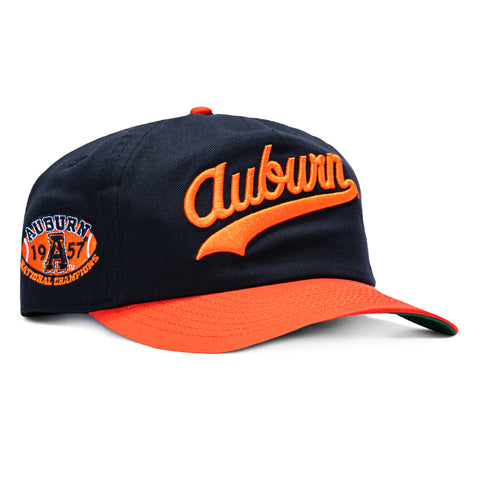 New Era 19Twenty Auburn Tigers 1957 National Champions Patch Script Snapback Pre-Curved Hat - Navy, Orange