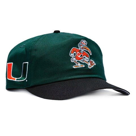 New Era 19Twenty Miami Hurricanes Logo Patch Ibis Snapback Pre-Curved Hat - Green, Black