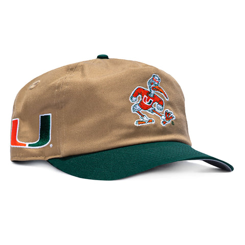New Era 19Twenty Miami Hurricanes Logo Patch Ibis Snapback Pre-Curved Hat - Khaki, Green