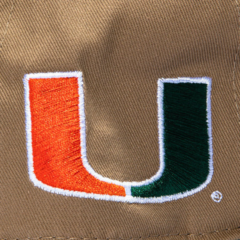 New Era 19Twenty Miami Hurricanes Logo Patch Ibis Snapback Pre-Curved Hat - Khaki, Green New Era
