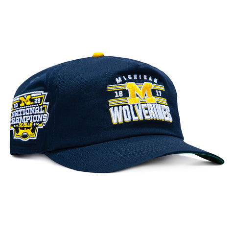 New Era 19Twenty Michigan Wolverines 2023 National Champions Patch EST Word Snapback Pre-Curved Hat - Navy