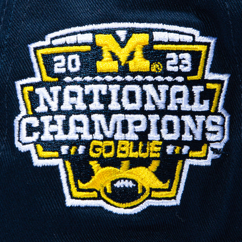 New Era 19Twenty Michigan Wolverines 2023 National Champions Patch EST Word Snapback Pre-Curved Hat - Navy New Era