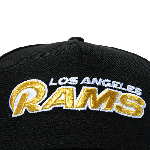 New Era 9Forty A-Frame Los Angeles Rams 2022 Super Bowl Champions Patch Word Snapback Hat - Black, Metallic Gold New Era
