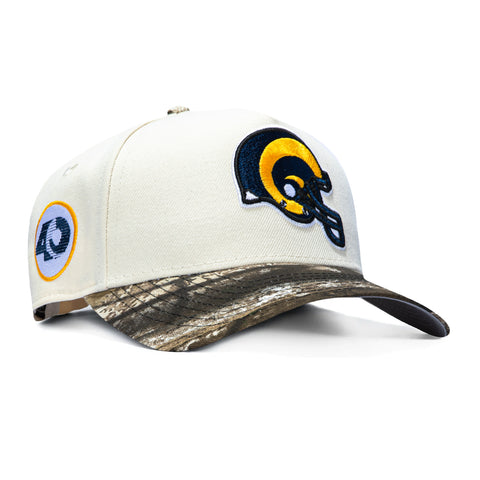 New Era 9Forty A-Frame Los Angeles Rams 40th Anniversary Patch Helmet Snapback Hat - Cream, Realtree New Era