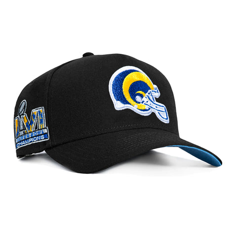 New Era 9Forty A-Frame Los Angeles Rams 2022 Super Bowl Champions Patch Light Blue UV Snapback Hat - Black New Era
