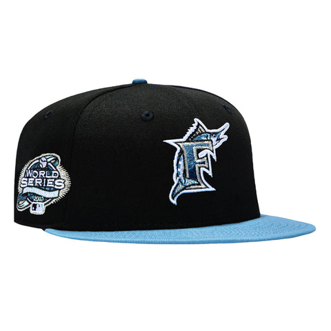 New Era 59Fifty Black and Blue Miami Marlins 2003 World Series Patch Hat - Black, Indigo New Era