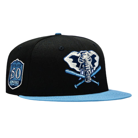 New Era 59Fifty Black and Blue Oakland Athletics 50th Anniversary Patch Stomper Hat - Black, Indigo New Era