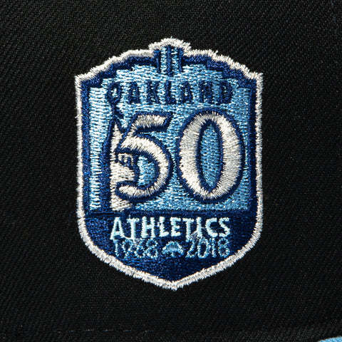 New Era 59Fifty Black and Blue Oakland Athletics 50th Anniversary Patch Stomper Hat - Black, Indigo New Era
