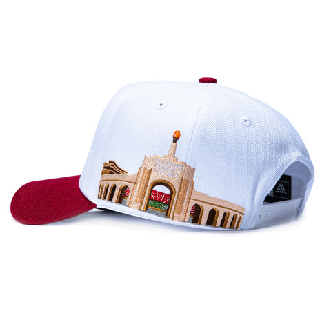 Woodn Grail USC Trojan Stadium Patch Snapback Hat - White, Cardinal Woodn Grail