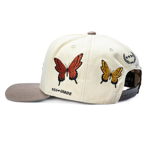 Field Grade No F*cks Given Butterfly Snapback Hat - Stone, Grey Field Grade