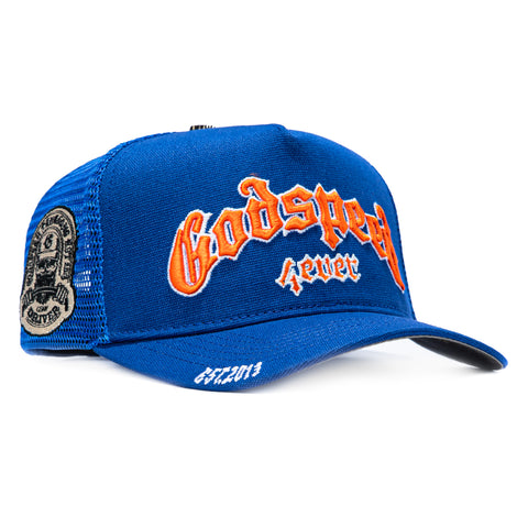 Godspeed Forever Trucker Snapback Hat - Blue, Orange Godspeed