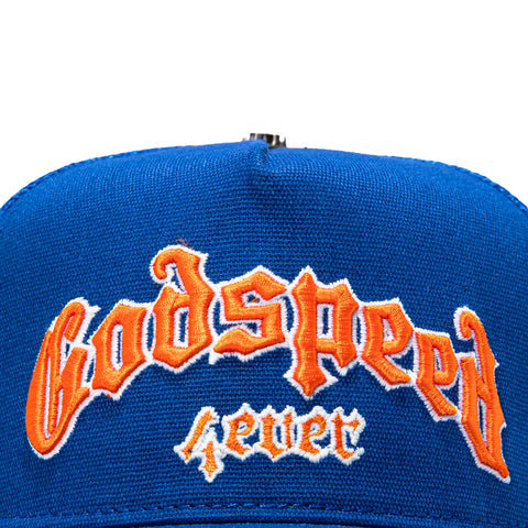 Godspeed Forever Trucker Snapback Hat - Blue, Orange Godspeed