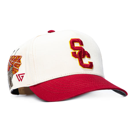 Woodn Grail USC Trojan Memorial Coliseum Home Crowd Stadium Patch Snapback Hat - Cream, Cardinal Woodn Grail