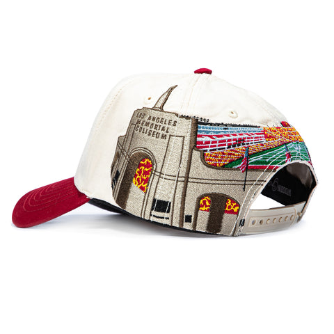 Woodn Grail USC Trojan Memorial Coliseum Home Crowd Stadium Patch Snapback Hat - Cream, Cardinal Woodn Grail
