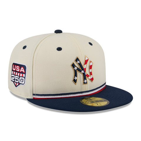 New Era 59Fifty 2026 MLB 4th of July New York Yankees 250th Anniversary Patch Hat - White, Royal