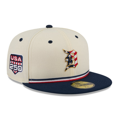 New Era 59Fifty 2026 MLB 4th of July Detroit Tigers 250th Anniversary Patch Hat - White, Navy