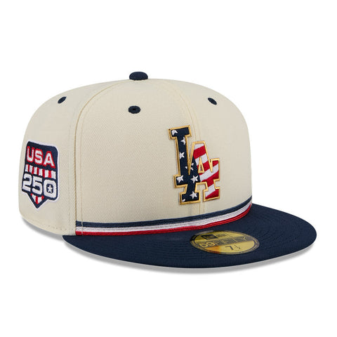 New Era 59Fifty 2026 MLB 4th of July Los Angeles Dodgers 250th Anniversary Patch Hat - White, Royal New Era