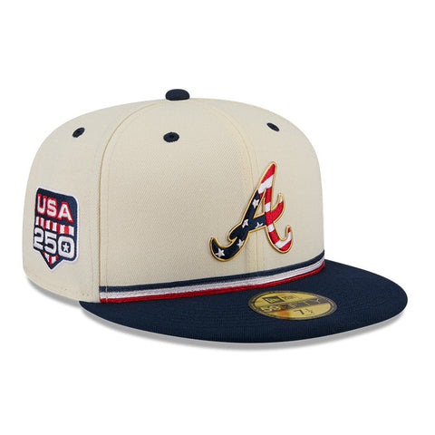 New Era 59Fifty 2026 MLB 4th of July Atlanta Braves 250th Anniversary Patch Hat - White, Navy