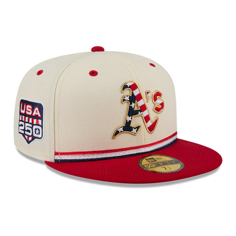 New Era 59Fifty 2026 MLB 4th of July Oakland Athletics 250th Anniversary Patch Hat - White, Red