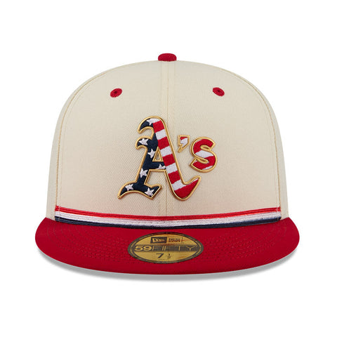 New Era 59Fifty 2026 MLB 4th of July Oakland Athletics 250th Anniversary Patch Hat - White, Red