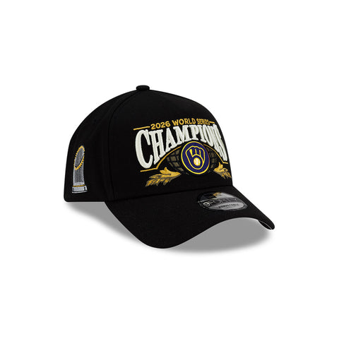 New Era 9Forty A-Frame Milwaukee Brewers Trophy Patch 2026 World Series Champions Snapback Hat - Black