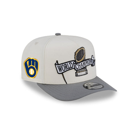 New Era 9Fifty Milwaukee Brewers Logo Patch 2026 World Series Champions Snapback Parade Hat - Stone, Grey