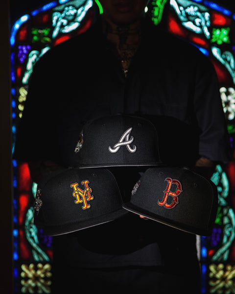 5950 new era stained glass collection-new era fitted hats with stained glass colored logos-Atlanta braves,new york mets,boston red sox