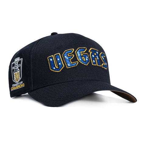 New Era 9Forty A-Frame Vegas Golden Knights 2023 Stanley Cup Champions Patch Word Snapback Hat - Navy New Era
