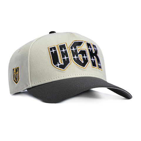 New Era 9Forty A-Frame Vegas Golden Knights Logo Patch VGK Snapback Hat - Stone, Graphite New Era
