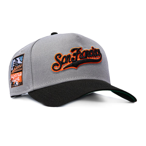 New Era 9Forty A-Frame San Francisco Giants 2007 All Star Game Patch Snapback Script Hat - Storm Grey, Black New Era