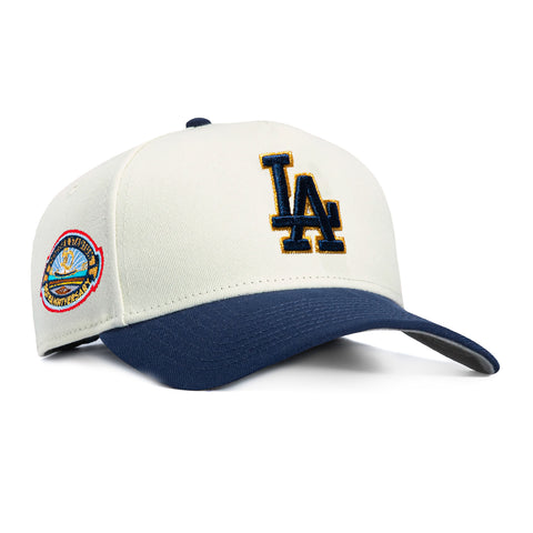 New Era 9Forty A-Frame Los Angeles Dodgers 50th Anniversary Stadium Patch Snapback Hat - White, Navy, Metallic Gold New Era