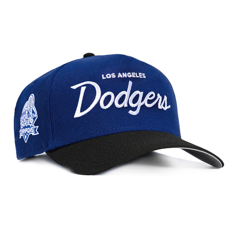 New Era 9Forty A-Frame Los Angeles Dodgers 2024 World Series Champions Patch Snapback Script Hat - Royal, Black New Era