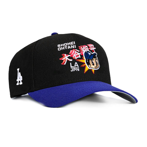 New Era 9Forty A-Frame Los Angeles Dodgers Logo Patch Ohtani Anime Snapback Hat - Black, Royal New Era