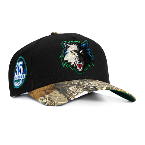 New Era 9Forty A-Frame Minnesota Timberwolves 35th Anniversary Patch Snapback Hat - Black, Realtree New Era