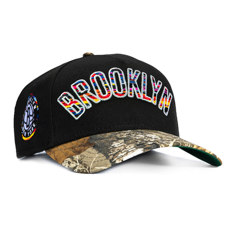 New Era 9Forty A-Frame Brooklyn Nets City Patch Arch Snapback Hat - Black, Realtree New Era