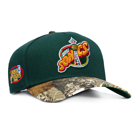 New Era 9Forty A-Frame Seattle Sonics 1996 NBA Finals Patch 1995 Snapback Hat - Green, Realtree New Era