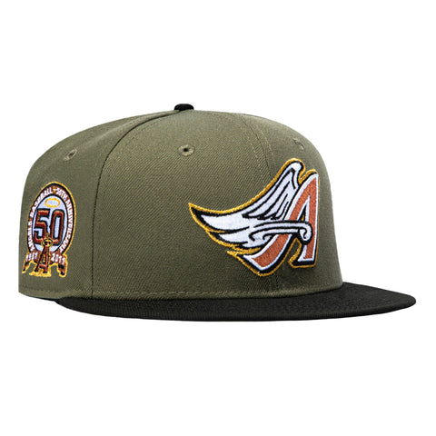 New Era 59Fifty Los Angeles Angels 50th Anniversary Patch 1997 Hat - Olive, Black, Metallic Copper New Era