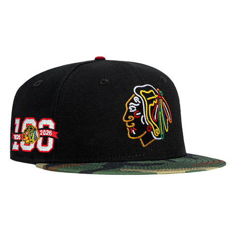 New Era 59Fifty Chicago Blackhawks 100th Anniversary Patch Neon Hat - Black, Camo New Era