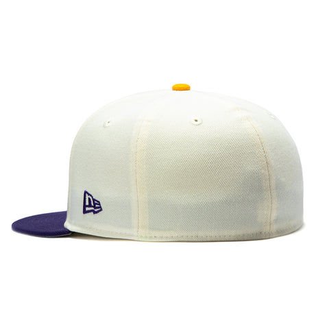 New Era 59Fifty Los Angeles Lakers 75th Anniversary Patch LA Hat - Stone, Purple New Era
