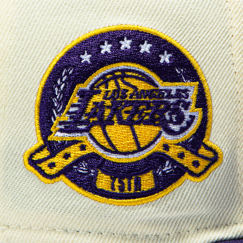 New Era 59Fifty Los Angeles Lakers 75th Anniversary Patch LA Hat - Stone, Purple New Era