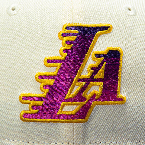 New Era 59Fifty Los Angeles Lakers 75th Anniversary Patch LA Hat - Stone, Purple New Era