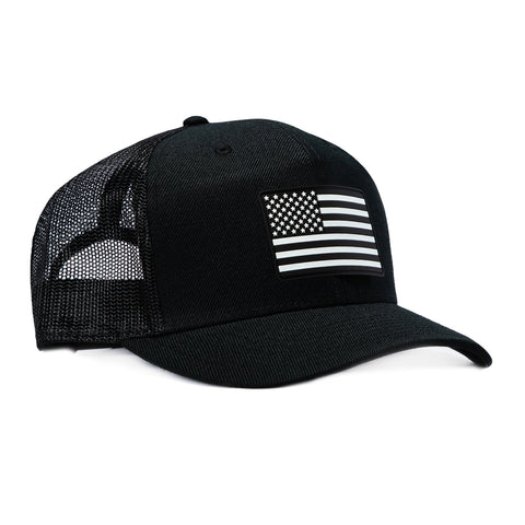 Branded Bills Old Glory Vintage Trucker Snapback Curved Hat - Black, White Branded Bills