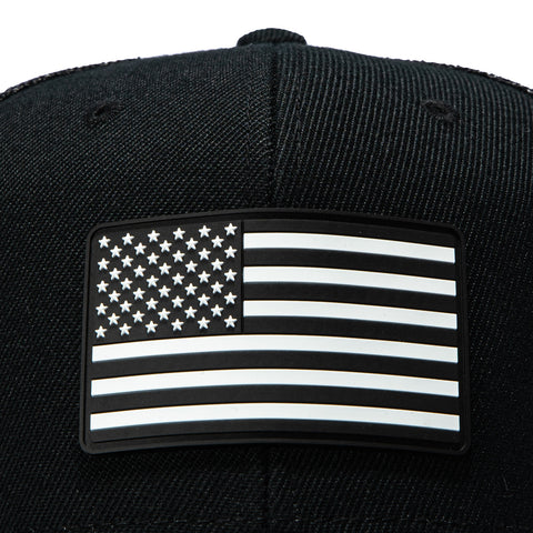 Branded Bills Old Glory Vintage Trucker Snapback Curved Hat - Black, White Branded Bills