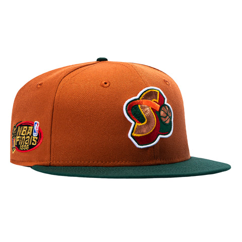 New Era 59Fifty Seattle Sonics 1996 NBA Finals Patch 1995 Alternate Hat - Burnt Orange, Green New Era