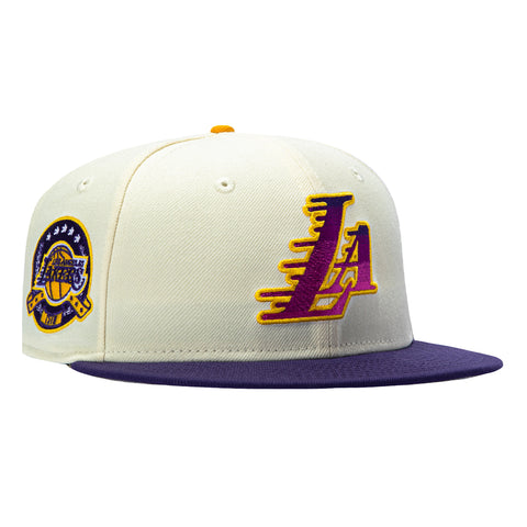New Era 59Fifty Los Angeles Lakers 75th Anniversary Patch LA Hat - Stone, Purple New Era