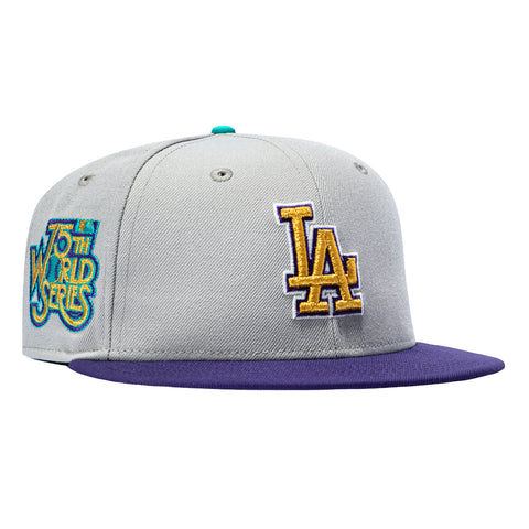 New Era 59Fifty Los Angeles Dodgers 1978 World Series Patch Hat - Grey, Purple, Metallic Gold, Teal New Era