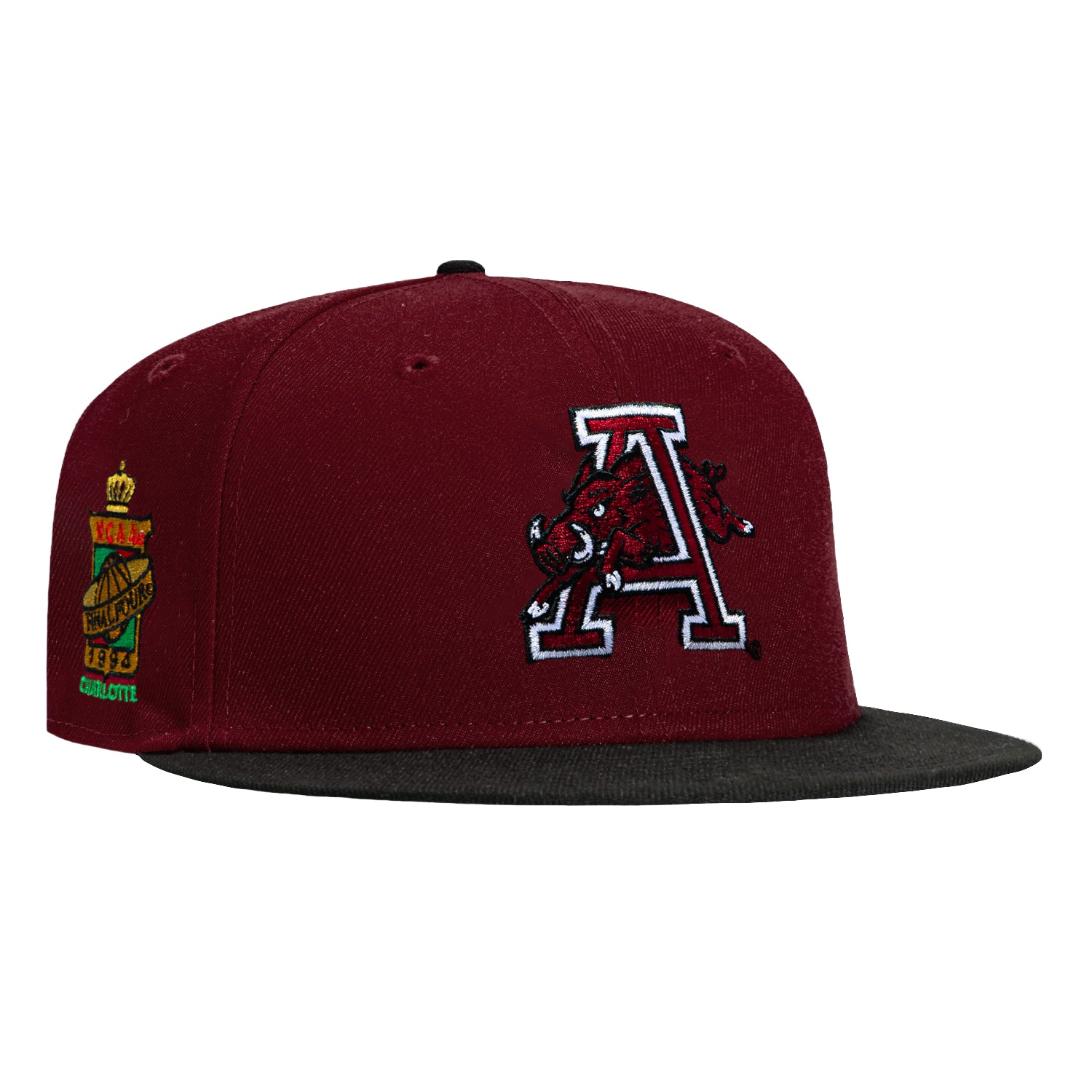 59FIFTY グレー/バーガンディ キャップ、71/4、ピンズ4個 New Era 59Fifty Arkansas Razorbacks 1994 Final Four Patch Hat