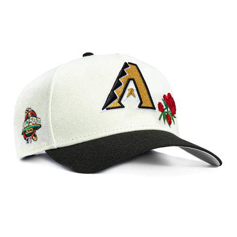 New Era 9Forty A-Frame Rose Arizona Diamondbacks 2001 World Series Patch Snapback Hat - White, Black New Era