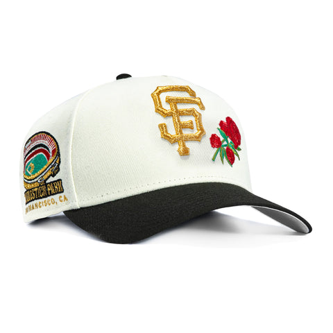 New Era 9Forty A-Frame Rose San Francisco Giants Candlestick Park Patch Snapback Hat - White, Black New Era