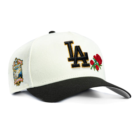 New Era 9Forty A-Frame Rose Los Angeles Dodgers 40th Anniversary Patch Snapback Hat - White, Black New Era